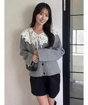 バテンレースカラーニットカーディガン