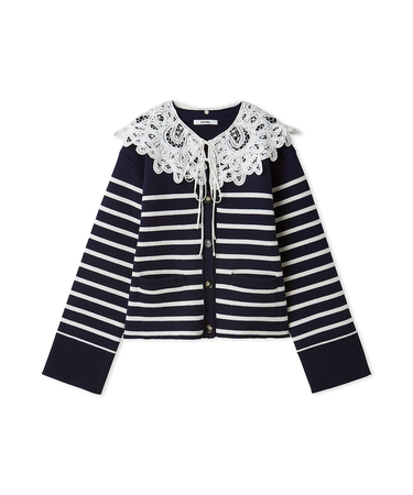 バテンレースカラーニットカーディガン