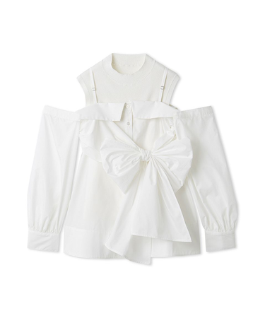 デザインシャツレイヤードニットトップス