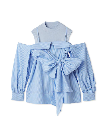 デザインシャツレイヤードニットトップス