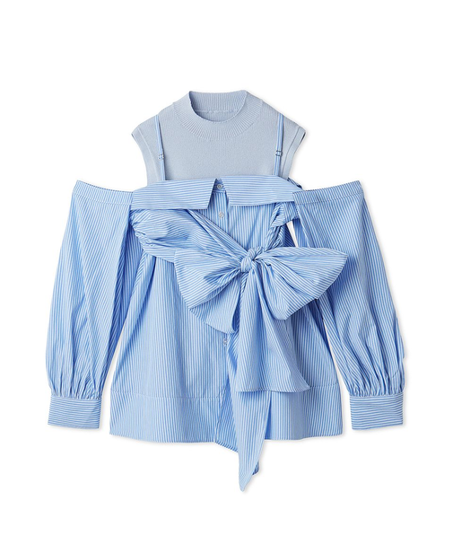 デザインシャツレイヤードニットトップス