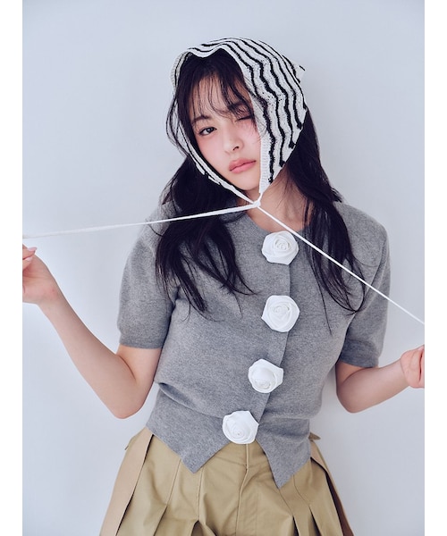 WEB限定/ROSE Collection】モチーフボタンニットカーディガン