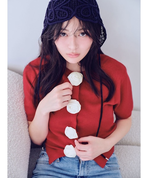【SNIDEL/ROSE Collection】モチーフボタンニットカーディガン WEB限定/ROSE Collection】モチーフボタンニットカーディガン