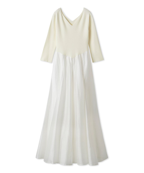 ハートネックシアーフレアコンビワンピース