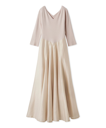 ハートネックシアーフレアコンビワンピース