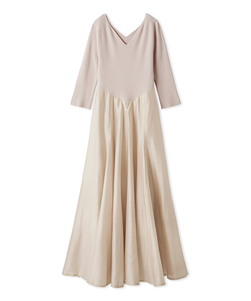 ハートネックシアーフレアコンビワンピース