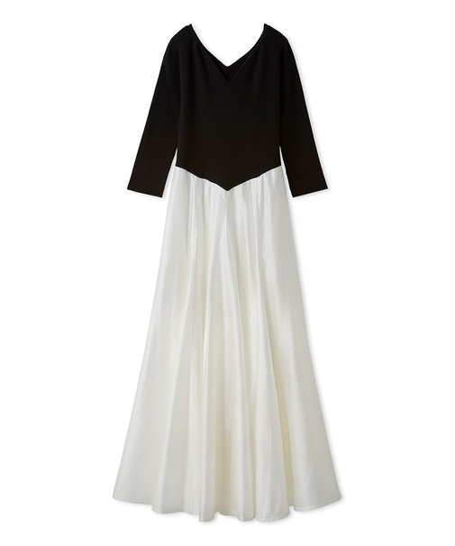 ハートネックシアーフレアコンビワンピース