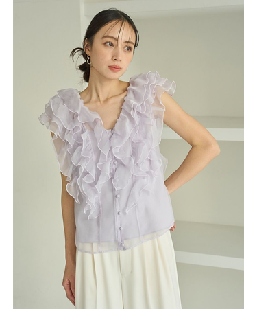 【WEB限定カラーあり】ノースリフリルブラウス