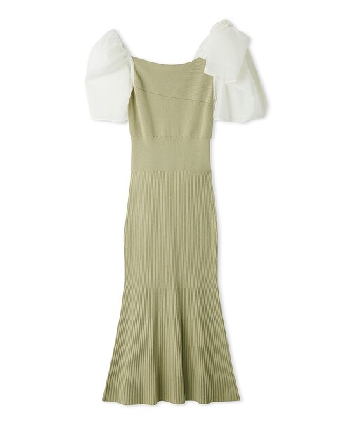 Sustainableリボンライクドッキングニットワンピース