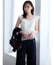 Sustainableチュールペプラムブラウス