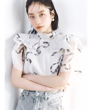 Sustainableリボンライクオーガンシースルーブラウス