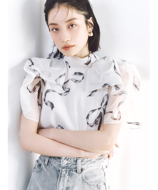 Sustainableリボンライクオーガンシースルーブラウス