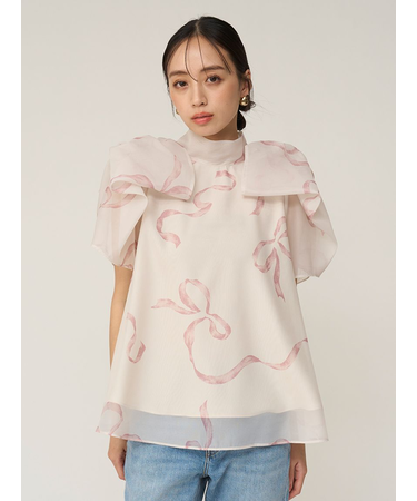 Sustainableリボンライクオーガンシースルーブラウス