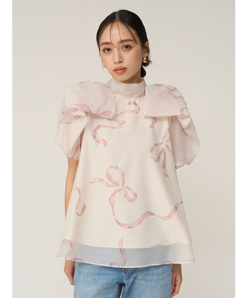 Sustainableリボンライクオーガンシースルーブラウス