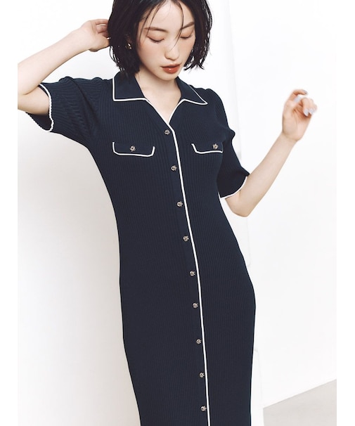 フロントボタンニットワンピース