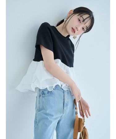 【WEB限定カラーあり】ボリュームペプラムドッキングカットプルオーバー