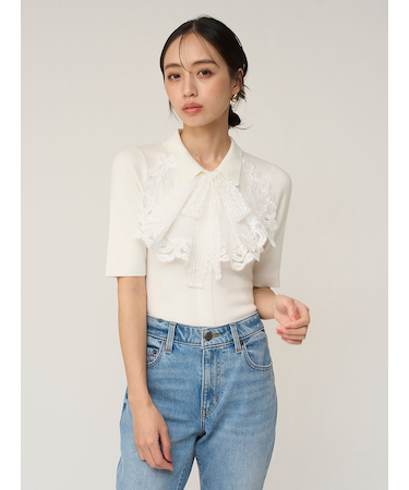 エンブロイダリーカラードッキングニット