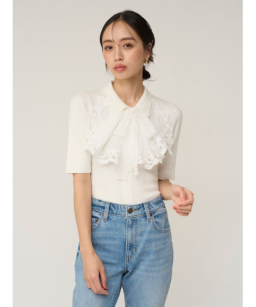 エンブロイダリーカラードッキングニット