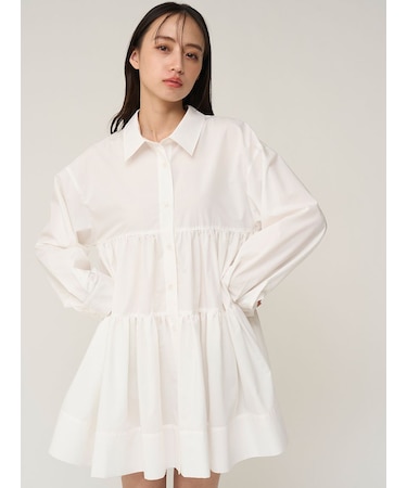 ボリュームティアードミニシャツワンピース