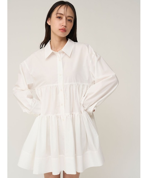 ボリュームティアードミニシャツワンピース