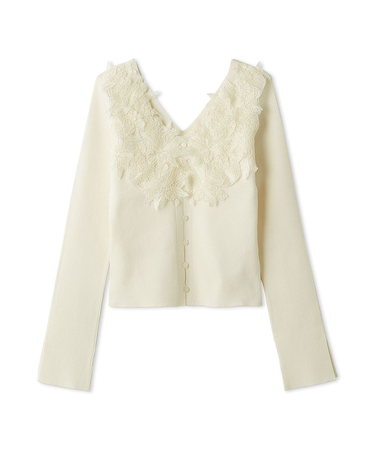 モチーフレースニットプルオーバー