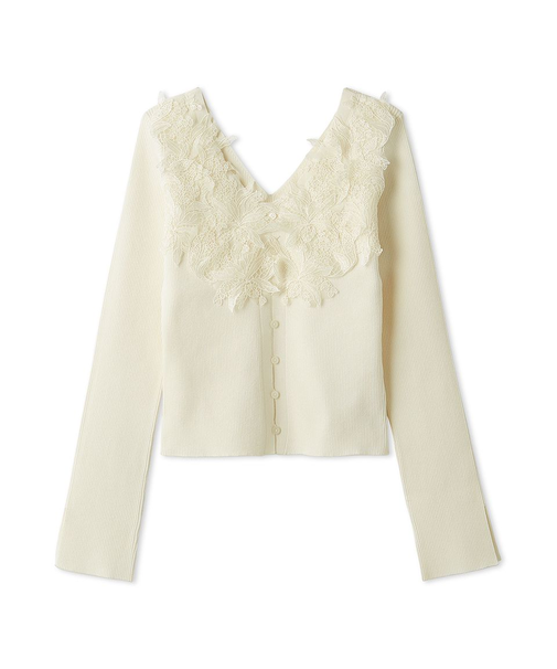 モチーフレースニットプルオーバー