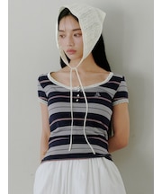 【WEB限定カラーあり】レースデザインヘンリーネックTシャツ