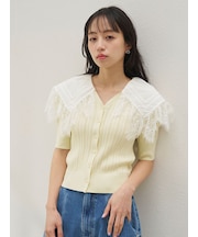 レースカラーデザインニットカーディガン