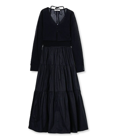 ボリュームスカートドッキングニットワンピース