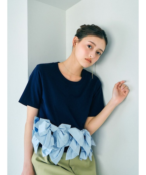 SNIDEL スナイデル　リボンドッキングTシャツ USAGI ONLINE/ZOZOTOWN限定】リボンドッキングTシャツ｜スナイデルの
