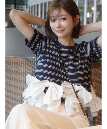 【USAGI ONLINE/ZOZOTOWN限定】リボンドッキングTシャツ