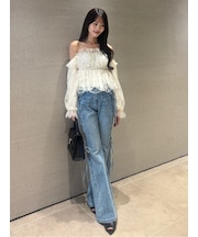 【00サイズあり】リボンレースアップデニムパンツ