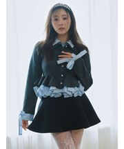 【多色展開】ボリュームフリルペプラムカーディガン