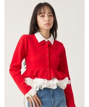 【多色展開】ボリュームフリルペプラムカーディガン