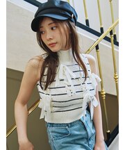 リボンディティールノースリニットプルオーバー