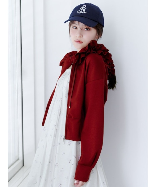 【多色展開】フリルショートジップパーカー