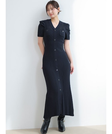フロントボタンニットワンピース