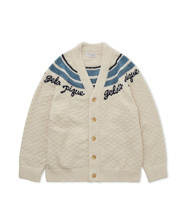 【HOMME】パウダーラインロゴジャガードカーディガン