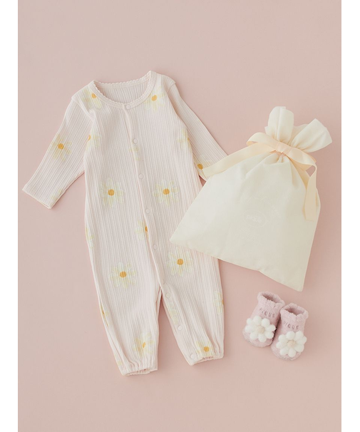 【ラッピング済み】【BABY】デイジー柄2wayオール＆ソックスSET