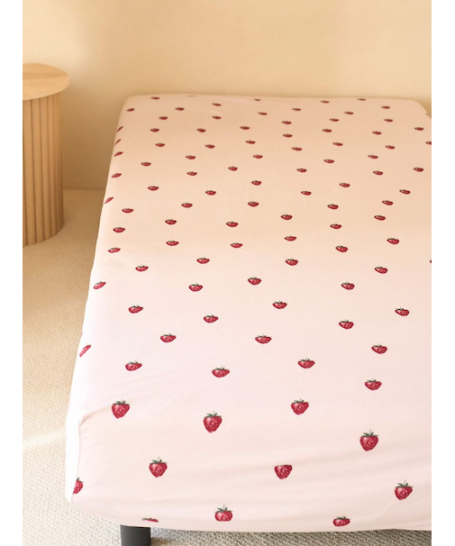 【Sleep】ストロベリー柄BOXシーツ（シングル）