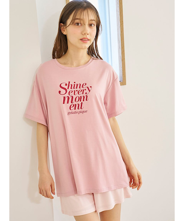 【接触冷感】ロゴTシャツ&リブショートパンツセット