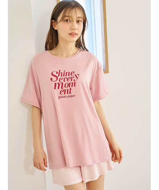 【接触冷感】ロゴTシャツ&リブショートパンツセット