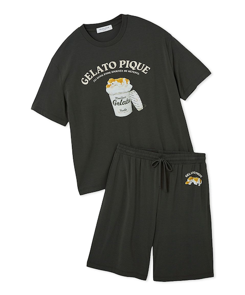 ジェラートピケ　UNISEXワンポイントTシャツ&ハーフパンツ　ドッグ　M-L ジェラートピケ UNISEXワンポイントTシャツ&ハーフパンツ ドッグ