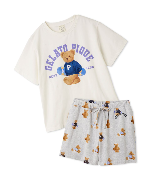ジェラートピケgelato piquéベアTシャツ・ベア柄ショートパンツSET ONLINE限定】スポーティーベアワンポイントTシャツ＆総柄