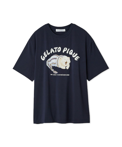 【HOMME】sleeping cat ワンポイントTシャツ