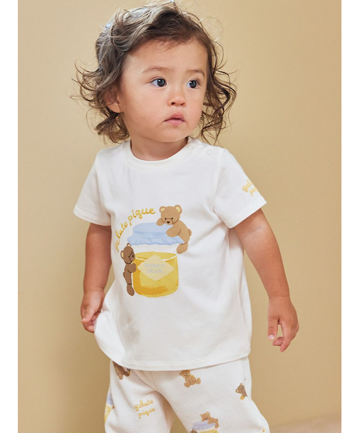 【BABY】はちみつベア柄ワンポイントTシャツ