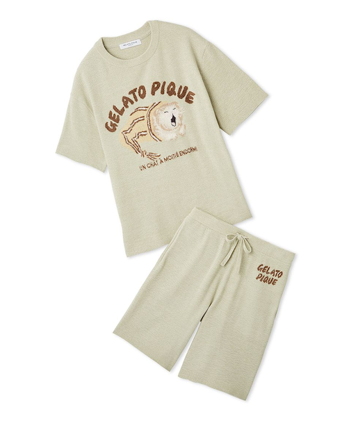 【ONLINE限定】【HOMME】sleeping cat ジャガードプルオーバー＆ハーフパンツセット
