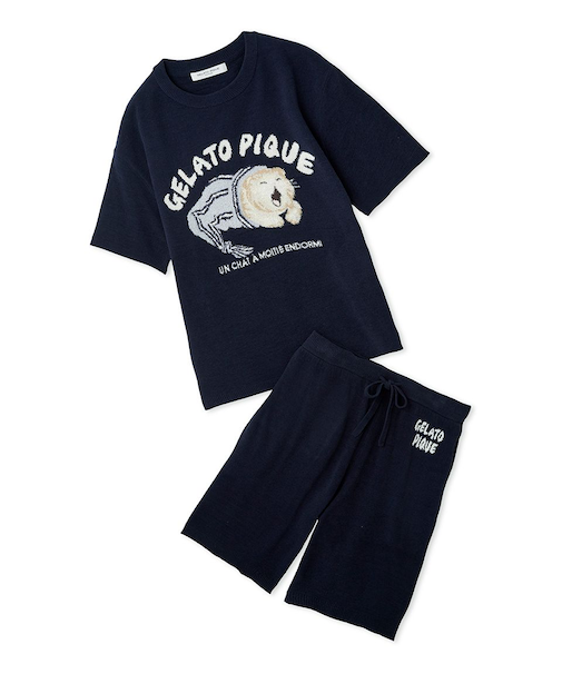 【ONLINE限定】【HOMME】sleeping cat ジャガードプルオーバー＆ハーフパンツセット