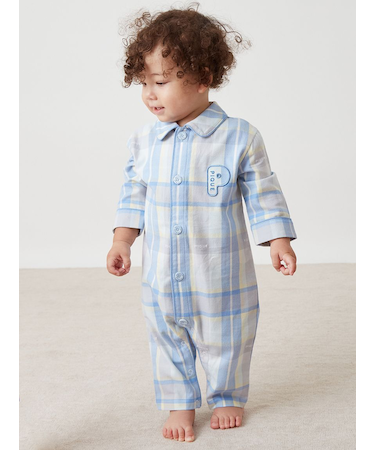 【BABY】チェック柄シャツロンパース