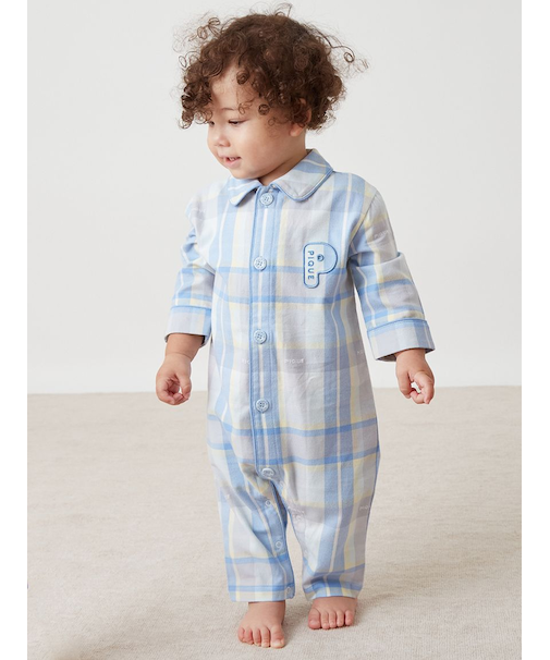 【BABY】チェック柄シャツロンパース